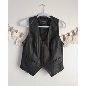VTG Easyriders 100% Leather Zip Moto Biker Vest Black Womens M Grunge Western